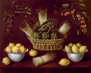 Still Life with Asparagus, Artichokes, Lemons and Cherries